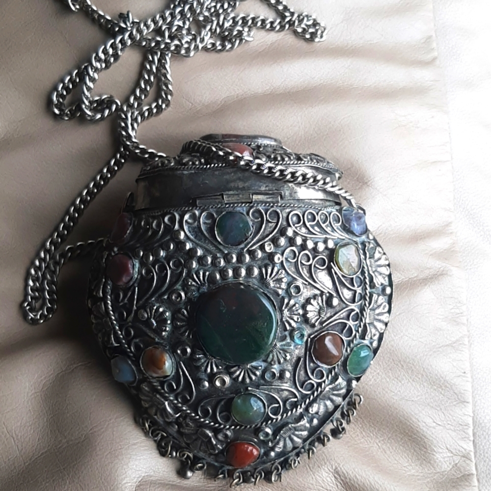 Vintage Tibetan handcrafted metal & Semiprecious Stones evening bag